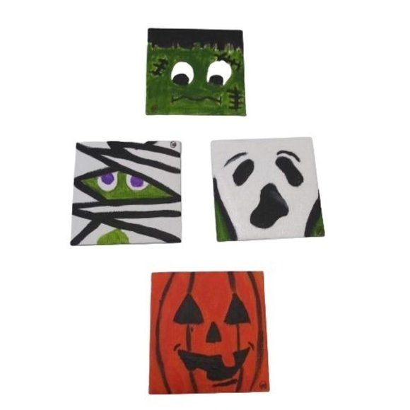 Terrifying Halloween 4-Pack Acrylic Painting on Little Canvas 3 x 3 in each - Picture 6 of 10